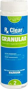 Rx Clear Stabilized Granular Chlorine | One 2-Pound Container | Use As Bactericide, Algaecide, and Disinfectant in Swimming Pools and Spas | Fast Dissolving and UV Protected