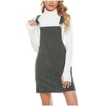 Generic Women's Cute Corduroy Comfy Overall Dress Pinafore Suspender Dresses Skirt with Adjustable Buckle Strip and Pocket Gray