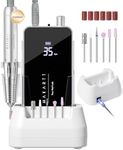 Makartt Nail Drill Professional, 35,000RPM Electric Nail File for Acrylic & Gel Removal, 60W Coreless Motor, 2-in-1 Desktop & Portable, LCD Display, Rechargeable, Quiet, F&R, Nouvella Black