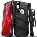 Zizo 1BOLT-IPHXR-BKBK Bolt Cover Kickstand and Holster Case with Glass Screen Protector for iPhone XR - Black