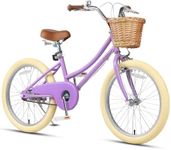 Petimini 20 Inch Girls Bike for Age 6 7 8 9 Years Old Big Kids Retro Vintage Style Bicycles with Basket Dual Hand Brake and Bell, Purple