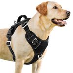 BARKBAY No Pull Dog Harness 3 Buckles Large Reflective Dog Harness with Front Clip and Easy Control Handle for Walking Training Running with ID tag Pocket(Black,XL)