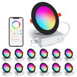 SikSog Smart Recessed Lighting 4 Inch 12W Black Pot Lights RGBCW Color Changing LED Downlight with Junction Box,1000 Lumen Recessed Ceiling Light Compatible with Alexa,Dimmable by Bluetooth -12Pack