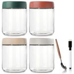 Overnight Oats Containers with Lids, Mason Jars 16oz with Lids - Set Of 4, Practical Oatmeal Container to Go, Chia Seed Pudding Jars, with Spoon and Marker