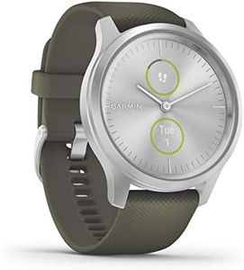 Garmin Vivomove Style, Hybrid Fitness Smartwatch, Silver Aluminum Case with Moss green Silicone Band 010-02240-01