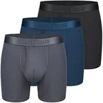 CLEVEDAUR Mens Underwear 3 Pack Ultra Soft Micro Modal Boxer Briefs Open Fly, Black/Navy/Grey, S