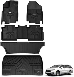 3W Floor Mats and Cargo Liner Compatible for Honda Odyssey 2018-2023 TPE All Weather Custom Fit Floor Liner and Cargo Mats 1st 2nd and 3rd Rows Car Mats and Trunk Liner Black