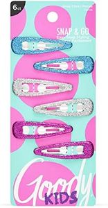 Goody Kids Contour Snap Clips - 6 Count, Assorted Glitter Colors - Just Snap Into Place - Suitable for All Hair Types - Pain-Free Hair Accessories for Women and Girls - All Day Comfort
