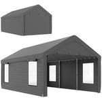 Outsunny Carport, 12 x 20ft Portable Garage with 2 Roll-Up Doors and 4 Windows, Heavy Duty Outdoor Car Shelter with Removable Sidewalls for Car, Truck, Garden Tools, Dark Grey