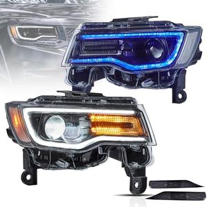 VLAND LED Headlights For Jeep Grand Cherokee WK2 2014-2021 4th Gen (Fourth Generation WK2) With Start Bule to White Dynamic Animation and Sequential Tun Signa Front Lamps Assembly, Clear Reflector