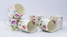 GOLDEN QUEEN'S Handcrafted Tea Cups - Set of 6 | Ideal for Everyday Tea and Coffee, Enhancing Your Daily Rituals - Garden Splendor