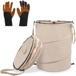 Audoyon 24 Gallons Collapsible Reusable Bags with Gloves, Camping Trash Can with Lid, Pop Up Garbage Can for Outdoor, Large Capacity Leaf Bags for Yard, Lawn, Reusable Garden Garbage Bag - Brown