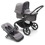 Bugaboo Fox 5 All-Terrain Stroller, 2-in-1 Baby Stroller with Full Suspension, Easy Fold, Spacious Bassinet, Extendable Toddler Seat, One-Handed Maneuverability, Black Chassis and Grey Melange Canopy