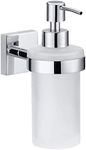 tesa EKKRO Soap Dispenser Set, Satin Glass and Chrome-Plated Stainless Steel, Liquid Soap Dispenser for Wall Mounting, No Drilling, Includes Adhesive Solution, 70 mm x 170 mm x 125 mm