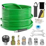 Sewer Jetter Kit for Pressure Washer,Water Jet Drain Cleaning Hose with Corner Rotating Button Spring Nose 1/4" NPT Sewer Cleaning Tool High-Pressure Nozzles,5800 PSI 50 FT
