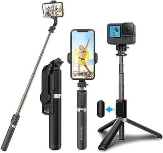 Blushinsta Portable Selfie Stick,Handy Tripod with Detachable Wireless Remote&Mini Tripod Stand for iPhone 13 12 11 Pro Xs Max Xr X 8 7 6 Plus,Smartphone (Without Light)(Black) Pack of 1