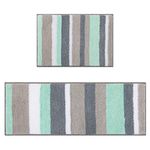 Pauwer Bath Rug Runner Set 2 Piece Microfiber Absorbent Bathroom Rugs Sets Non Slip Machine Washable Bath Mat for Bathroom Kitchen Room Bedroom(45 x 65 cm+45 x 120 cm, Green)