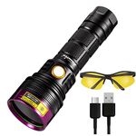 Alonefire SV18 Powerful 12W 365nm UV Torch USB Rechargeable Ultraviolet Blacklight Flashlight Black Light Pet Stain Urine Detector for Resin Curing, Mineral with UV Protective Glasses,Battery Included