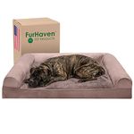 Furhaven XXL Orthopedic Dog Bed Faux Fur & Velvet Sofa-Style w/Removable Washable Cover - Driftwood Brown, Jumbo Plus (XX-Large)