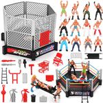 34PCS Wrestling Toys for Kids - Action Figures For Boys Age 3-12 - Wrestler Warriors Toys, 12 Wrestling Action Figures, 2 Wrestling Ring, 20 Realistic Accessories for Birthday Gift Cake Toppers