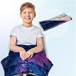 Solfres 5lbs Small Weighted Lap Pad Blanket Throw for Kids Boys Teens 20in x 23in - Sleep Therapy Plush Travel Size with Glass Beads, Purple Blue Pink Galaxy Space Stars