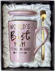 Mum Birthday Mothers Day Gifts for Mum from Daughter Son - World's Best Mum - Mummy Mug, Funny Presents for Mum from Kid on Her Birthday, 14Oz Pink Marble Ceramic Coffee Cup with Gold, Elegantly Boxed