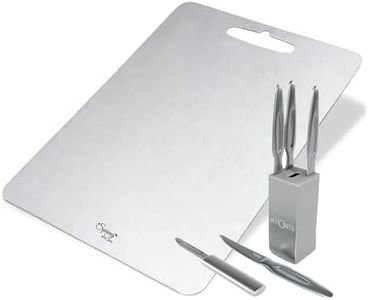 La' Forte Spring Premium Combo - 5-Piece Metal Knife Set with Metal Block & Stainless Steel Chopping Board (31 cm x 20.5 cm)