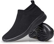 AFB Womens Walking Shoes Sock Sneakers Lightweight Jogging Casual Comfortable Breathable, All Black 10