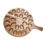 Deviled Egg Platter, Quality Acacia Wood 24 Holes Round Charcuterie Board, Cheese Board, Cutting Board, Deviled Egg Holder (1)