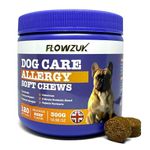 Flowzuk Dog Care Allergy Relief - 120 Soft Dog Chews - Dog Allergy Relief Probiotics for Gut Health and Itchy Skin - Dog Supplements to Soothe Paws, Eyes, Ears - Stop Itching, Licking, Scratching