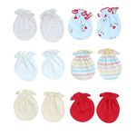 Baby Eli Cotton Newborn Mittens (Picot Wrist) Set of 6 for Baby Boys & Girls | Soft and Cozy Infant Mittens| Unisex Mittens Newborns 0-6 Months | Assorted Baby Gloves for Newborn Babies