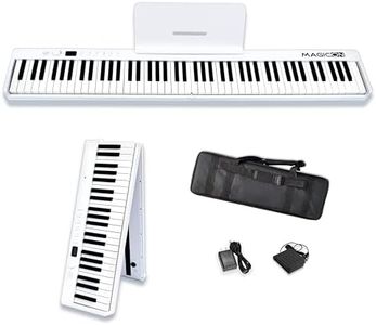 MAGICON New 88 Key Foldable Electronic Piano can be folded in 180°,more portable. True and Pure Grand Piano Sound Source by France DREAM, Foot Pedal/Power adapter/Delicate Handbag (White+)