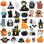 Kalolary 30 Pcs Halloween Miniature Figurines Resin, Cute Pumpkin Ghost Witch Mini Halloween Garden Decor Accessories Witch Hat Halloween Ornaments for Outdoor House Garden Decoration Party Supplies