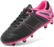 DREAM PAIRS Boys Girls Soccer Football Cleats Shoes for Little Kid/Big Kid,Size 6 Big Kid,Black/Fuchsia/Light/Grey,160471-K