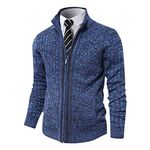 Pioneer Camp Men's Cardigan Sweaters Full Zip Up Stand Collar Slim Fit Casual Knitted Sweater with 2 Front Pockets, Blue Heather, Large