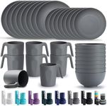Kyraton Plastic Dinnerware Sets of 32 Pieces Service for 8, Unbreakable and Reusable Light Weight Plates Mugs Bowls Dishes Easy to Carry and Clean Microwave Safe BPA Free Dishwasher Safe
