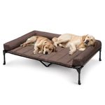 Veehoo Cooling Elevated Dog Bed + Waterproof Removable Pillow-Top Mat, Bolster Dog Cot Bed, Raised Pet Cot with Breathable Mesh, No-Slip Feet, Dog Couch Bed for Indoor & Outdoor, 150 x 95 cm, Brown