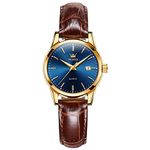 OLEVS Women's Watches Classic Business Casual Analog Quartz Watch Brown Leather Strap with Blue/Black/White Dial Ladies Watch Luminous Waterproof Calendar Wrist Watch