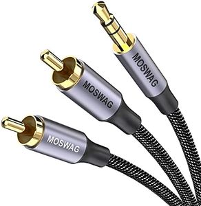 MOSWAG RCA Cable 3.3ft/1M,3.5mm Male to 2RCA Male Stereo Audio Adapter Dual Shielded Gold-Plated Coaxial Cable Nylon Braided AUX RCA Y Cord for Smartphones,MP3,Tablets,Speakers,HDTV