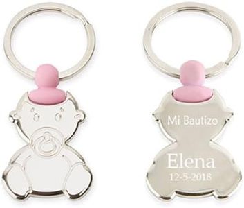 Curia Grabador - Pack 10 Llaveros Bautizo Niña Personalizados con Nombre y Fecha - Recuerdo de Metal Grabado, Rosa. Detalles originales para Bautizo