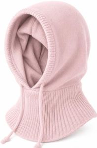 Anwiss 100% Cashmere Balaclava for Women, Pink Hooded Neck Warmer