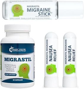 Basic Vigor Migrastil Migraine Support Kit with Migraine Stick, Capsules & Nausea Inhaler. Made in The USA