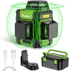 Huepar Laser Level 360 Self Leveling, Rechargeable Green Laser 3x360° Cross Line Lazer Leveler 3D Level Laser Tool for Construction and Picture Hanging, Strong Magnetic Bracket&Hard Carry Case -HM03CG