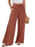 ANRABESS Women's Linen Pants 2024 Summer High Waist Palazzo Pants Spring Flowy Wide Leg Beach Trousers with Pocket, Brown Red, X-Large