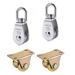 SNAGAROG 2 Sets Single Pulley Block and V-Groove Wheel, M15 Stainless Steel Small Pulley Roller Stainless Steel Pulley Rigging Sliding Gate Roller Sliding Gate Track Roller with Bracket for Ropes