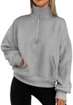 PRETTYGARDEN Women's Fall Fashion Half Zip Sweatshirts Long Sleeve Collared Cropped Pullover Tops Trendy Y2K Clothes (Grey,X-Large)