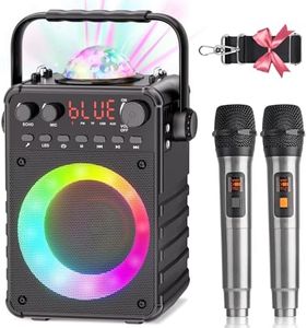 [2024 Upgrade] Karaoke Machine 2 Microphones for Adults Kids: Portable Karaoke Machine with 2 Wireless Microphones - Bluetooth Speaker Amp with LED Disco Ball for Party, Home, Outdoor, singing, Gift