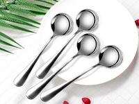 SDMAX Stainless Steel Soup Spoons Set of 4 High-Grade Spoons for Soup 4 Piece Soup Spoon for Kitchen, Dining Table, Sleek Design, Durable Construction