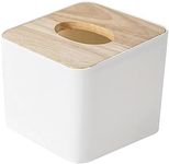 Wooden Tissue Box Holder, Small Square Paper Holder Box with Dustproof Lid, Waterproof Modern Simple Facial Tissue Box Holder for Bathroom, Office (White)