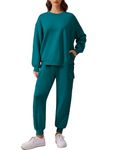 PINSPARK Jogger Sets for Women 2 Piece Pullover Top Long Sleeve Sweatpants with Pockets Leisure Airplane Outfits 2024, Green Jade Small